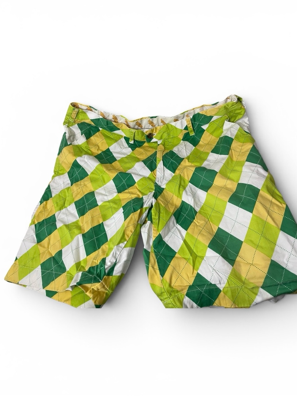 Loudmouth Golf Shorts Mens Size 40 Argyle Print Green Casual 10.5” inseam